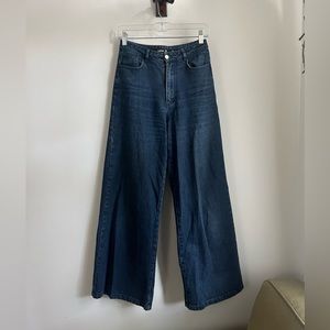 High waisted wide leg denim jeans